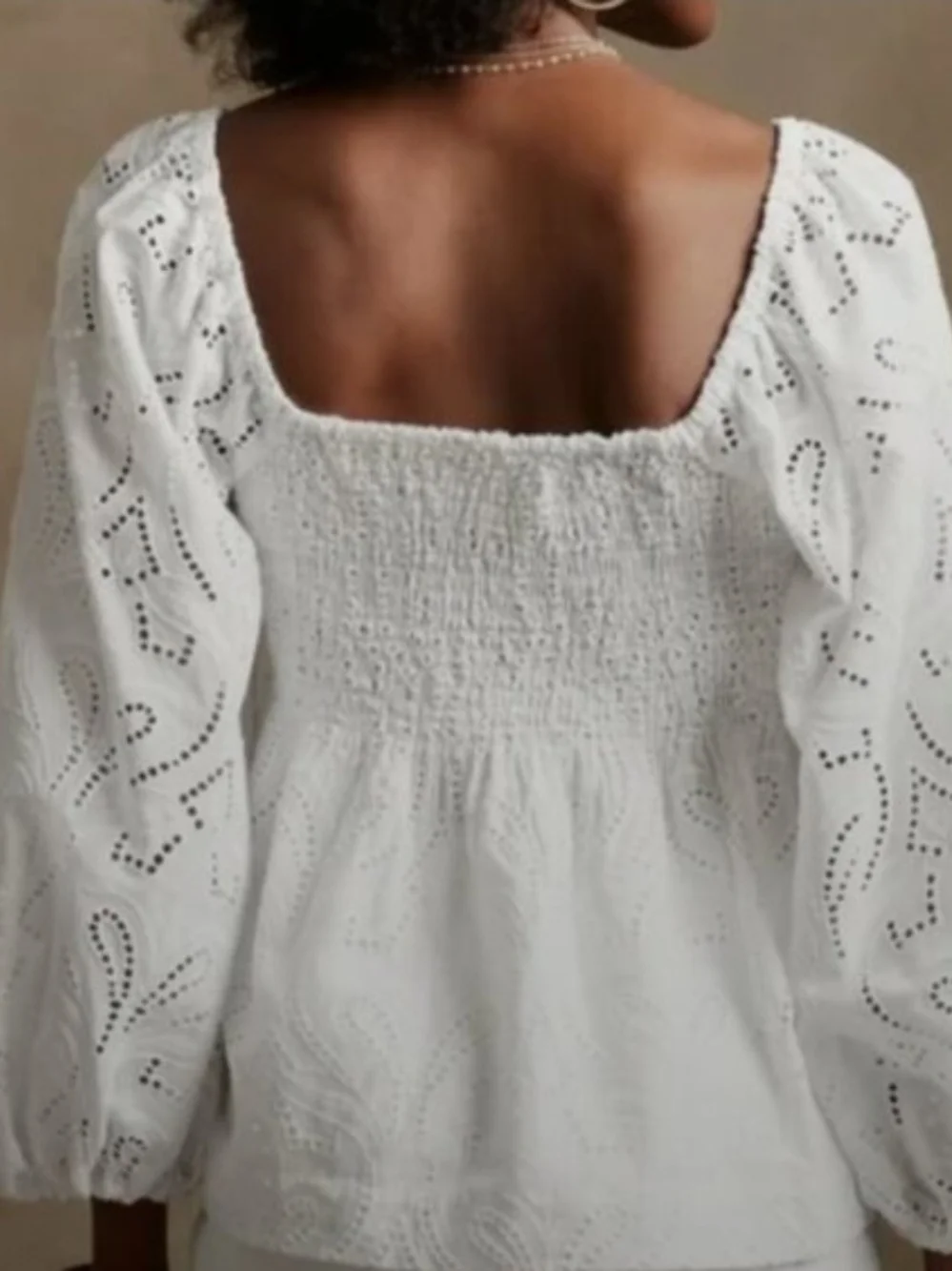 Banana Republic White Eyelet Puff-Sleeve Blouse